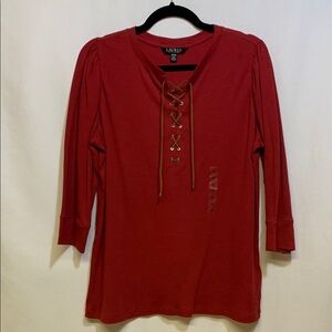 Ralph Lauren Red 3/4 Length Sleeve Tee